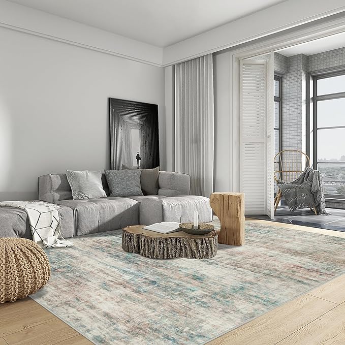 9x12 Area Rugs Washable Rug: Modern Abstract Living Room Rug Soft Anti-Skid Thin Carpet Indoor Floor Non-Shedding Carpets for Bedroom Dining Room Farmhouse Nursery Home Office Multi Color