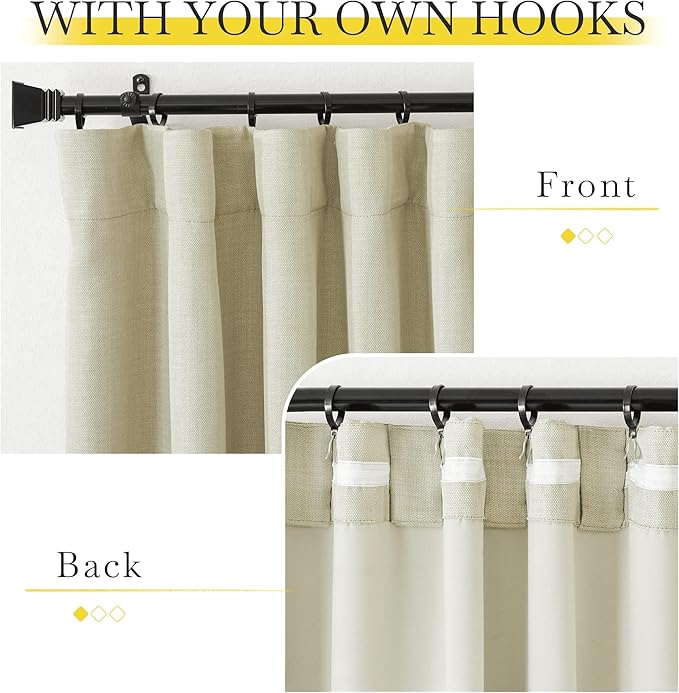 NICETOWN Room Darkening Living Room Curtains 96 inches Long, Pinch Pleated Curtains Faux Linen Blend Light Blocking Noise Canceling Drapes for Bedroom, Linen Beige, W52 x L96, 2 Panels