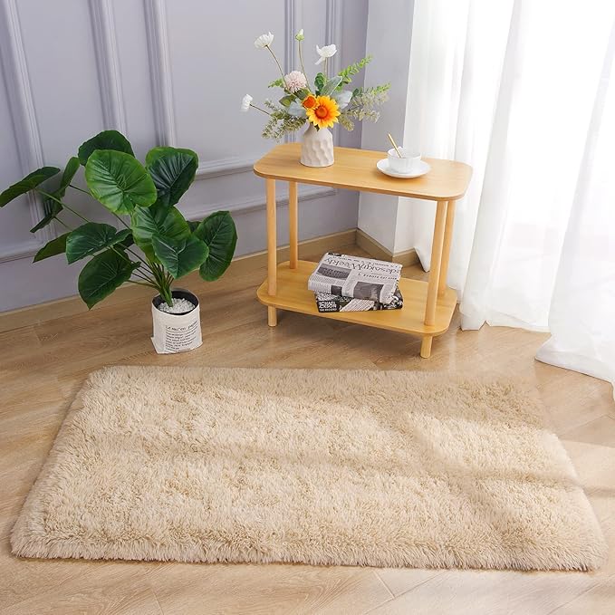 Chicrug Soft Runner Rug for Bedroom Living Room Plush Fluffy Rug 2x4 Feet, Shag Furry Runner Rug Carpet Non Shedding for Nursery Children Kids Girls Room Home Decorative, Camel