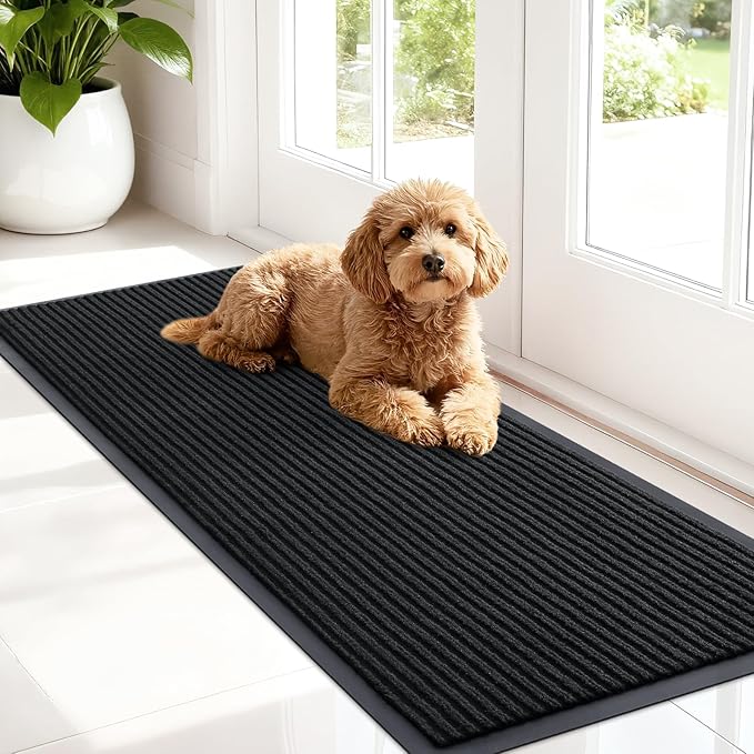 OLANLY Front Door Mat Indoor Outdoor Entrance, Waterproof Heavy Duty Doormat, Fade Resistant, Low Profile, Easy Clean Patio Porch Welcome Floor Mats for Entry, 47x17, Black