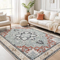 Lofus 5x7 Area Rugs for Living Room and Bedroom, Machine Washable Rug for Kitchen Office, Non Slip Low Pile Carpet for Kids and Pets, Vintage Boho Soft Carpets, Beige Orange