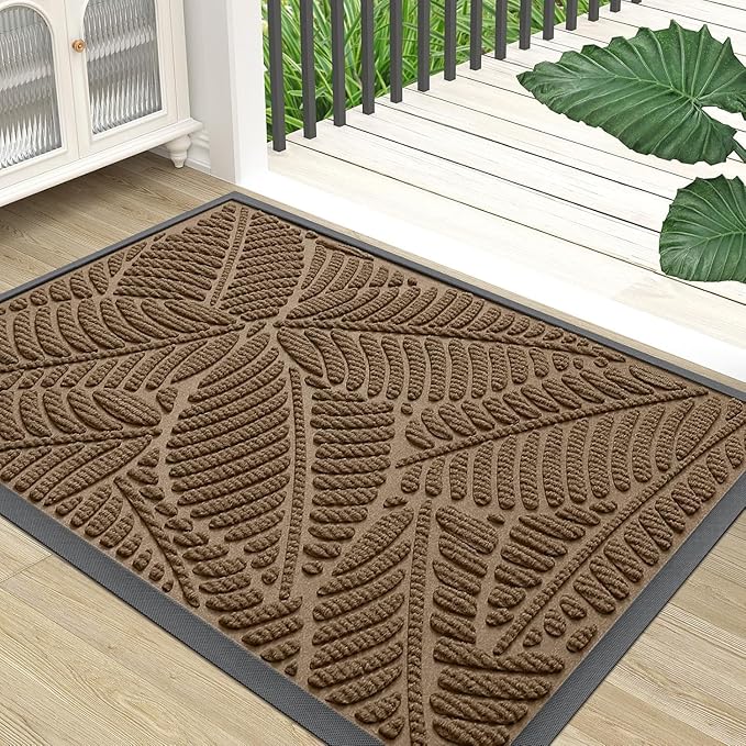 Colorxy Waterproof Doormat, Sturdy Natural Rubber Front Indoor Mat, Non Slip Low Profile Outdoor Door Mat, Stain and Fade Resistant Floor Mats, Easy Clean Patio Entry Mat, 59''x20'', Light Brown
