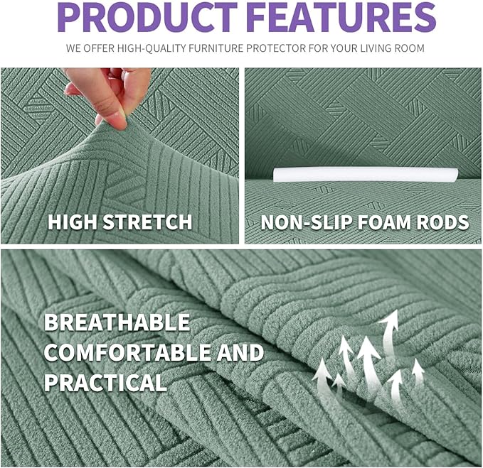 ZNSAYOTX Oversized Super Stretch Couch Cover (92"-115"), New Striped Sofa Covers Comfortable & Durable, Dog Cat Pets Friendly Extra Large Spandex Sofa Slipcovers (Pea Green, XL Sofa)