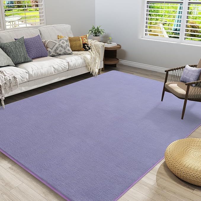 Amearea Modern Area Rugs for Bedroom Living Room, 4x6 Feet Purple Thickened Memory Foam Rug, Fluffy Indoor Washable Rugs Non Slip Minimalist Carpet for Kids Boys Girls Dorm Nursery Room Decor