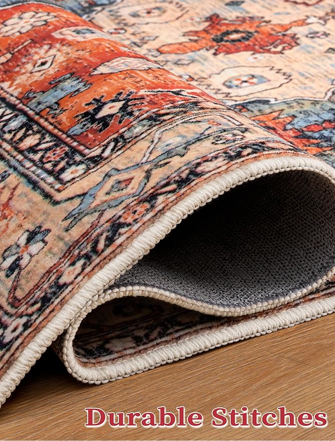 SERISSA Boho Washable Runner Rug, 2x5 Rug Non-Slip Tribal Hallway Kitchen Runner Rug Ultra Soft Print Distressed Vintage Floor Carpet for Bedroom Bathroom Laundry Living Room