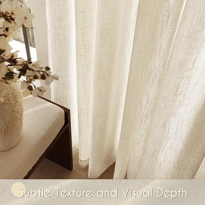 Faux Linen Beige Curtains 94 inches Long for Living Room Rustic Farmhouse Linen Drapes Semi Sheer Burlap Textured Canvas Cloth Curtain Panels Set of 2 Kahki Tan Colored