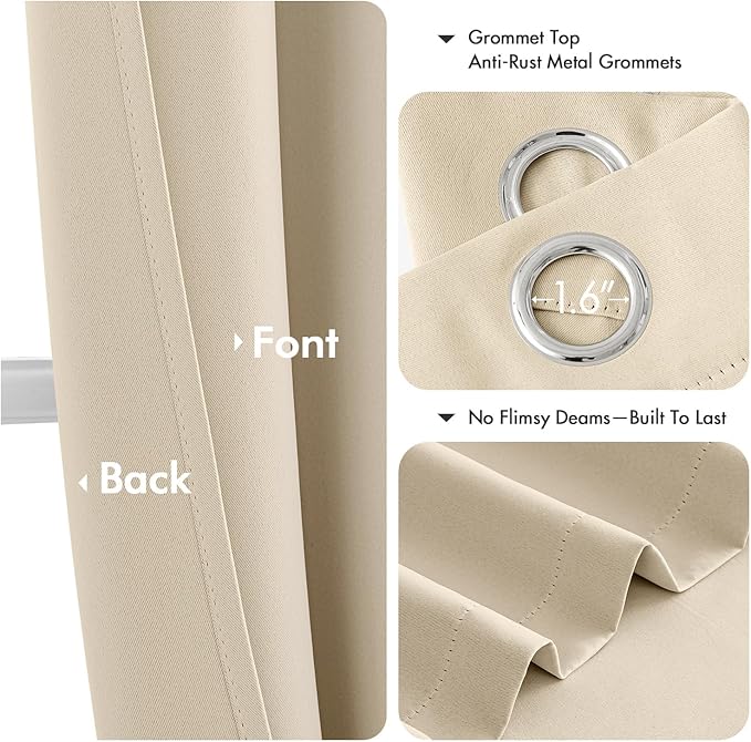 MIULEE Cream Beige Blackout Curtains for Bedroom Living Room 63 Inches Long 2 panels, Thermal Insulated Room Darkening Drapes Solid Grommet Top Noise Reducing Light Blocking Window Curtains 40x63 Inch