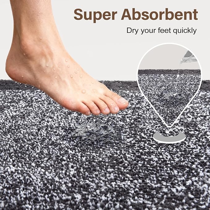 Bathroom Rugs 24x17 Non Slip Washable, Dark Grey Bath Mat for Bathroom Floor Tub, Soft Absorbent Quick Dry Mats for Shower, Bathtub,Home Decor