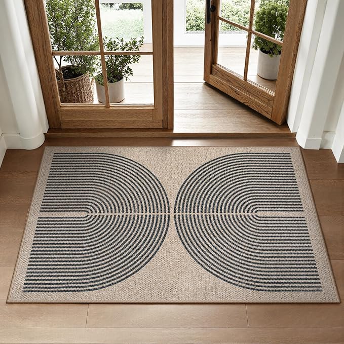 Lahome Enfys Rainbow Easy Jute Rug, 2x3 Farmhouse Kitchen Rugs Non Slip Washable Entryway Rug, Neutral Non Slip Non Shedding Low Pile Indoor Outdoor Door Mats for Porch Foyer