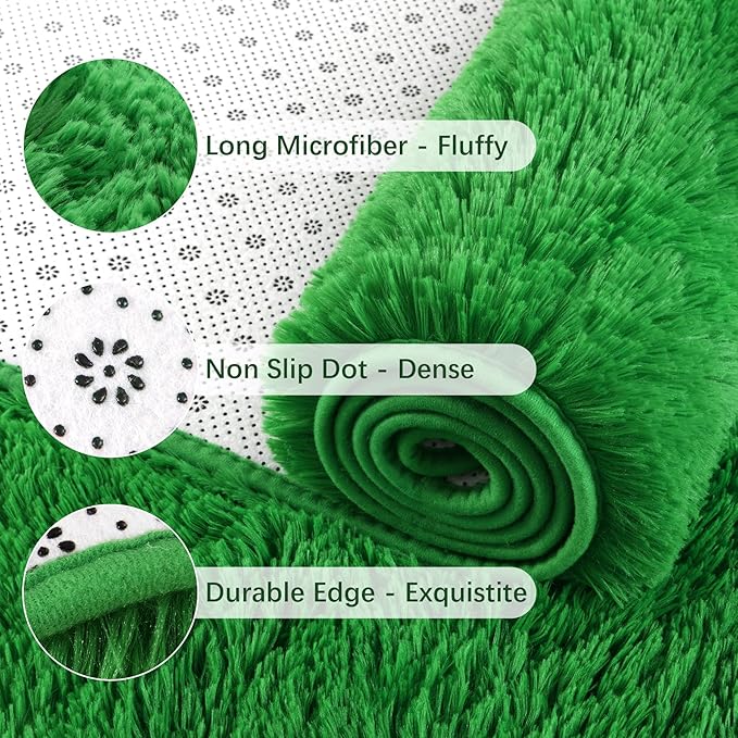 Chicrug Soft Area Rug for Bedroom Living Room Plush Fluffy Rug 4x6 Feet, Shag Furry Area Rug Carpet Non Shedding for Nursery Children Kids Girls Room Home Decorative, Grass Green