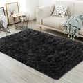 Ciicool Faux Fur Rug Black Fluffy Area Rugs for Bedroom, Thick Fuzzy Shag Rug Furry Bedside Nursery Rug for Living Room Plush Indoor Floor Carpet for Kids Room Teen Dorm, 3x5 ft