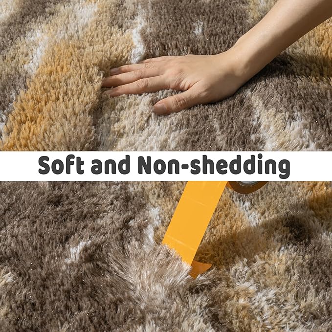 Soft Runner Rugs for Bedroom Hallways, 2x6 Abstract Brown Fluffy Shag Throw Area Rug Non Slip for Bedside Dorm, Long Shaggy Furry Carpet for Nursery Living Room