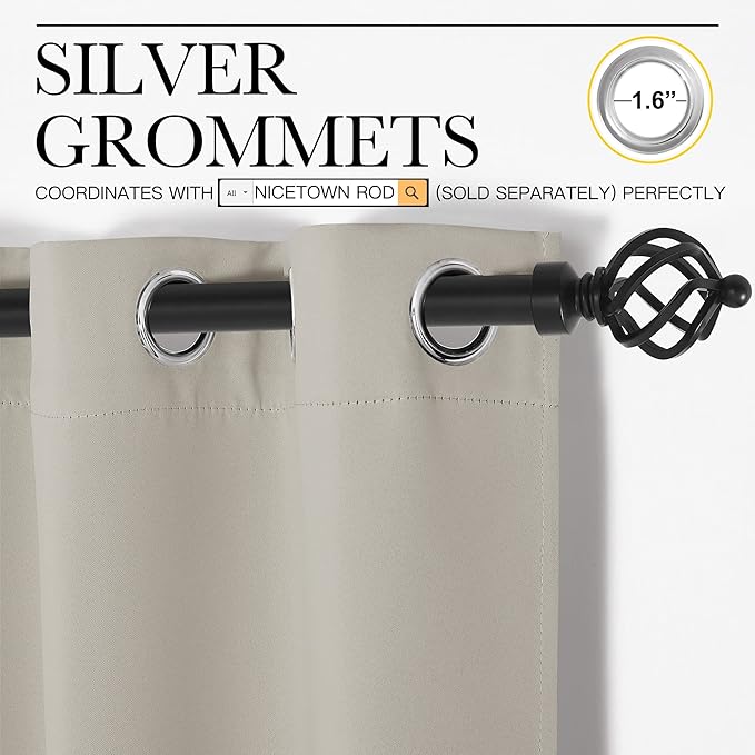 NICETOWN Kitchen Curtains for Decoration, Thermal Insulated Grommet Room Darkening Draperies/Panels for Laundry (Natural, 2 Panels, W42 x L68 inches)