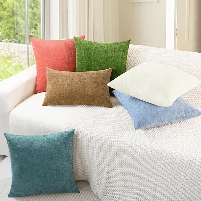 CaliTime Throw Pillow Covers Decorative 16 X 26 Inches Pack of 2 Cozy Chenille Cushion Cases for Couch Sofa Bed Living Room Home Cream