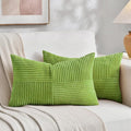 Fancy Homi Set of 2 Lime Green Lumbar Decorative Throw Pillow Covers 14x22 Inch for Living Room Bedroom Couch Bed Sofa, Soft Striped Corduroy Modern Rectangle Accent Cushion Case 35x55 cm