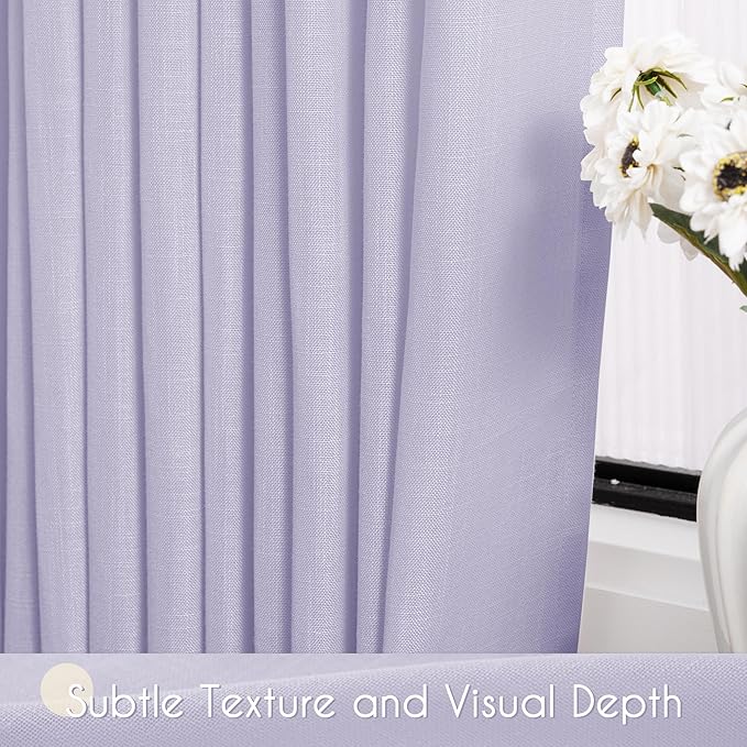 Lavender Purple Linen Curtains 84 Inch Length 2 Panels Set for Living Room Back Tab Semi Sheer Light Filtering Window Curtain for Kids Bedroom Light Purple Cute Decor Privacy Modern Elegant