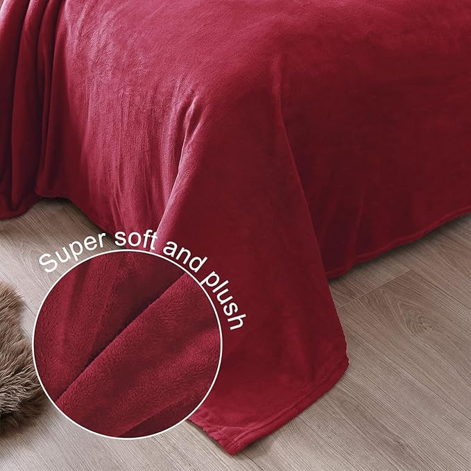 Exclusivo Mezcla Fleece Blanket Twin Size for Bed, Super Soft and Warm, All Season, Cozy, Plush, Lightweight, 60x80 Inches Deep Red