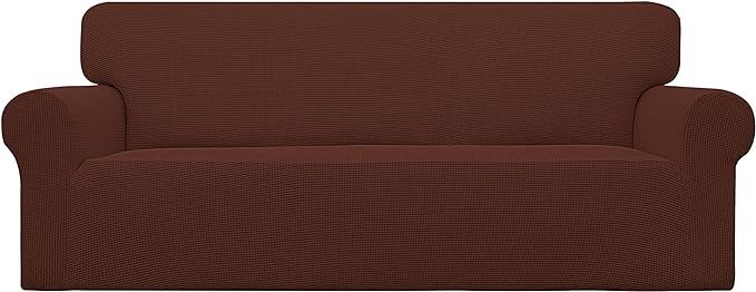Easy-Going Stretch Oversized Sofa Slipcover 1-Piece Sofa Cover Furniture Protector Couch Soft with Elastic Bottom for Kids, Polyester Spandex Jacquard Fabric Small Checks Coffee