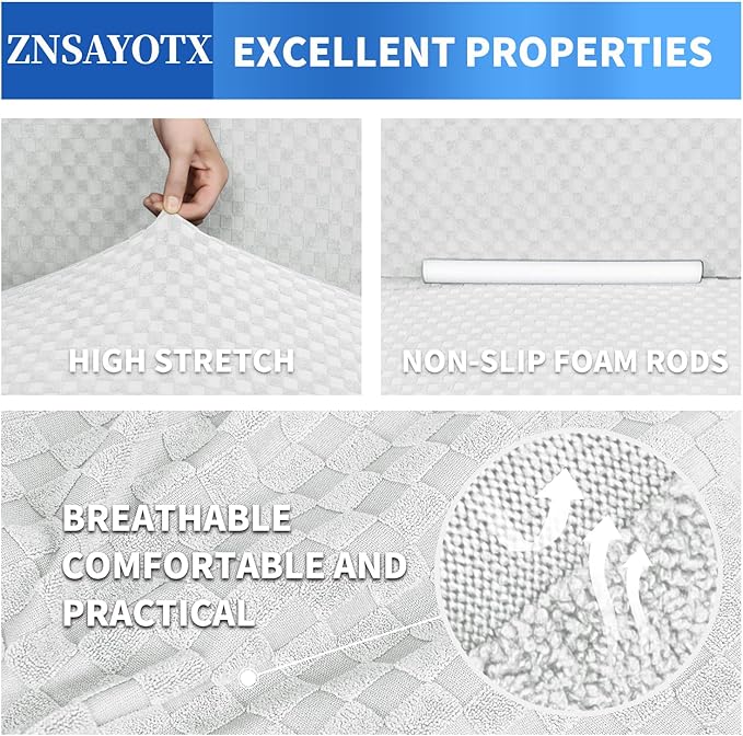 ZNSAYOTX 1 Piece Jacquard Couch Covers for 2 Cushion Couch High Stretch Loveseat Slipcover for Pets Dogs Anti Slip Love Seat Sofa Slipcover Furniture Protector (Medium, White)