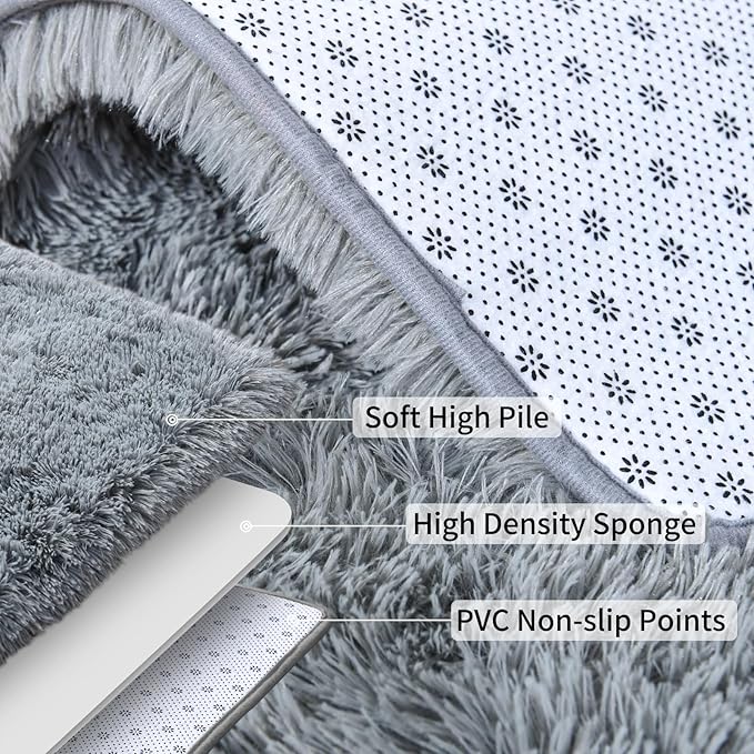 Soft Runner Rugs for Bedroom Hallways, 2 Packs 2x3 Grey Fluffy Shag Throw Area Rug Non Slip for Bedside Dorm, Long Shaggy Furry Carpet for Nursery Living Room