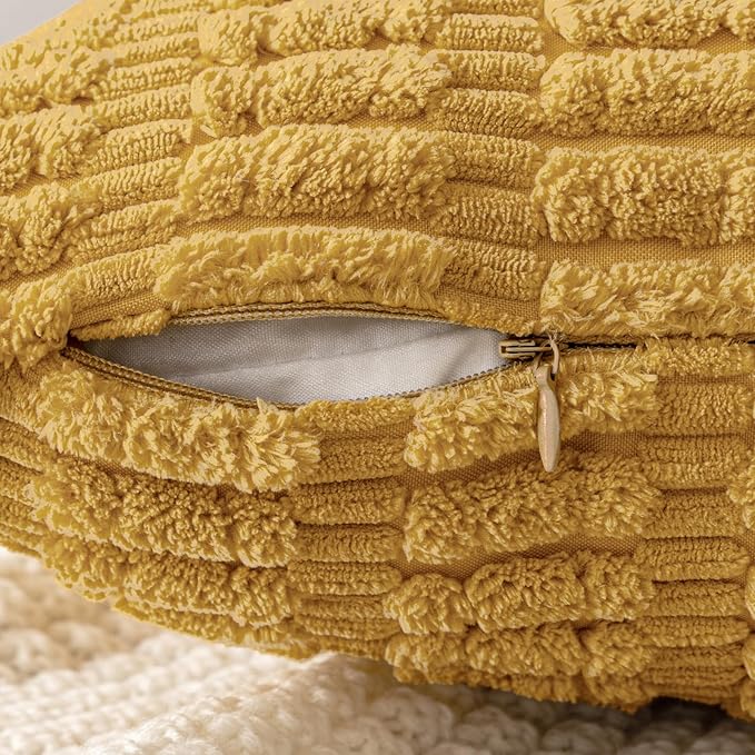 MIULEE Pack of 2 Corduroy Decorative Throw Pillow Covers 20x20 Inch Soft Boho Striped Pillow Covers Modern Farmhouse Home Decor for Summer Sofa Living Room Couch Bed Yellow