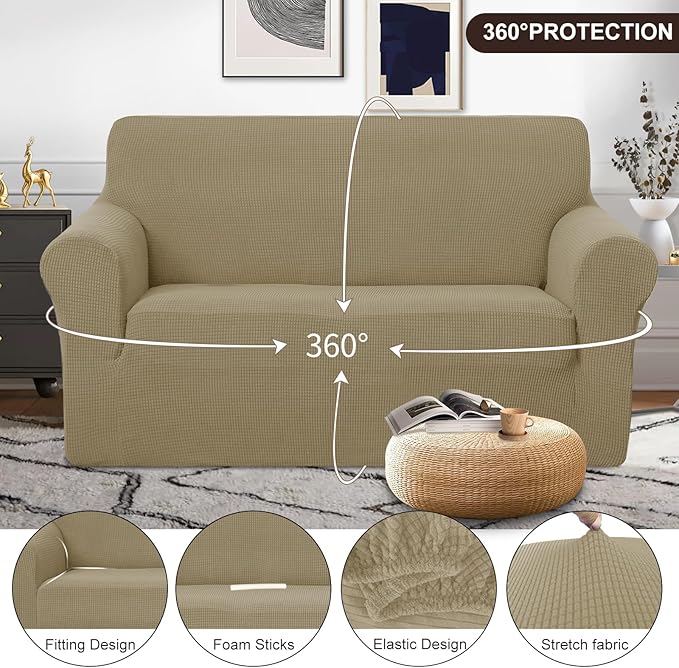 U-NICE HOME Loveseat Cover Stretch Couch Cover Sofa Cover Sofa Slipcover Furniture Protector for 2 Cushion Couch Sofa Pet Friendly(Loveseat, Sand)