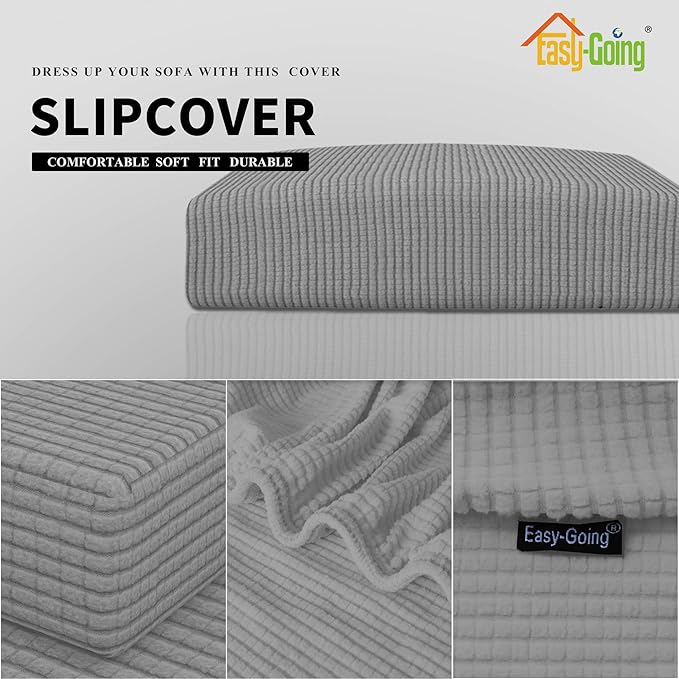 Easy-Going Stretch Cushion Cover Sofa Cushion Furniture Protector Sofa Seat Sofa slipcover Sofa Cover Soft Flexibility with Elastic Bottom(Oversized Sofa Cushion, Light Gray)