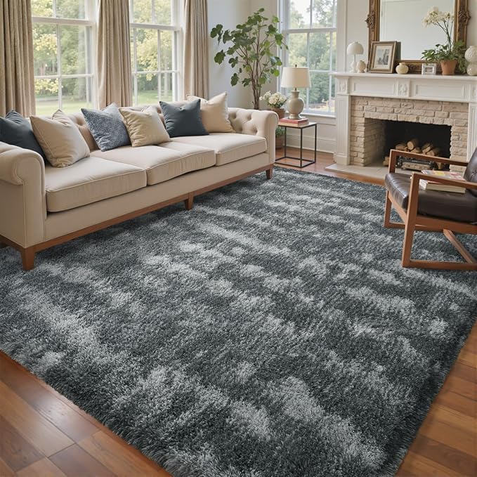 9x12 Ft Extra Large Shag Rugs for Living Room, Ultra Soft Fluffy Furry Area Rugs for Bedroom Indoor Floor, Aesthetic Carpet for Kids Home Decor (Grey)