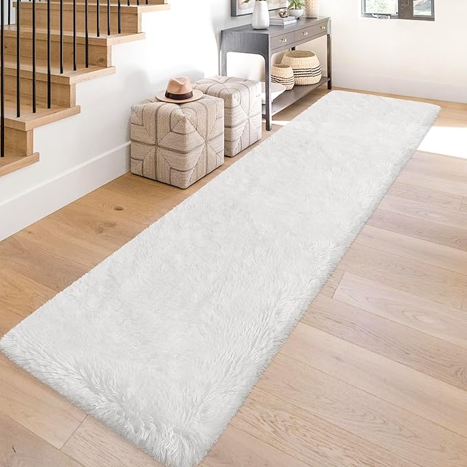 Runner Rug for Bedroom White 2x10ft Fluffy Area Rug Bedside Runner Rug for Kids Room Boys Teens Nursery Baby Living Room Dorm Home Decor Carpets Kid Sbedroom Rug