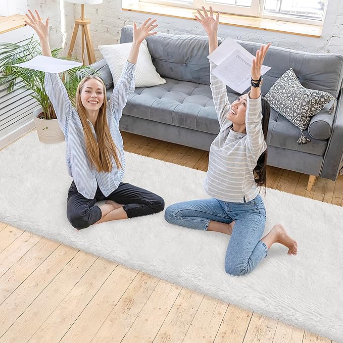 Runner Rug for Bedroom White 2x10ft Fluffy Area Rug Bedside Runner Rug for Kids Room Boys Teens Nursery Baby Living Room Dorm Home Decor Carpets Kid Sbedroom Rug
