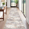 KOZYFLY Modern Abstract Runners for Hallways 2x12 Washable Rug Runner Non-Slip Soft Striped Kitchen Runner Rug, Multi Grey/Orange Print Carpet Runner for Entryway Bathroom