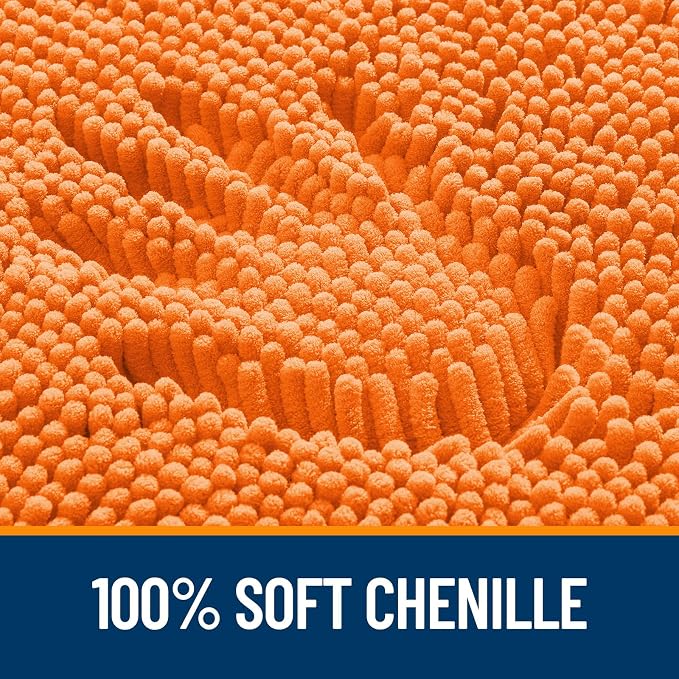 Bath Rug 24 x 16 in Orange Chenille, Tufted with Rubber Backing