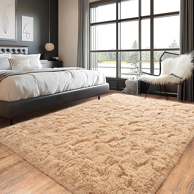 Pionblank Super Fluffy Area Rug for Living Room 5x7 Feet, Modern Indoor Shaggy Carpet, Soft Plush Non Slip Rugs for Bedroom Kids Room Cloakroom Home Decor, Camel