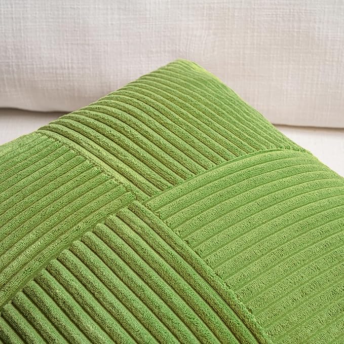 Fancy Homi Set of 2 Lime Green Euro Decorative Throw Pillow Covers 26x26 Inch for Bedroom Couch Bed, Farmhouse Boho Home Decor, Soft Cross Corduroy Patchwork Textured Square Cushion Case 66x66 cm