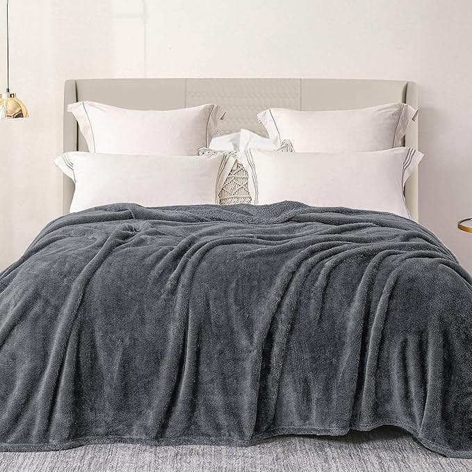 Exclusivo Mezcla Plush Fuzzy Fleece Bed Blanket King Size, Super Soft, Fluffy and Warm Blankets for Couch, Bed, All Season (Dark Grey, 90x104 inches)