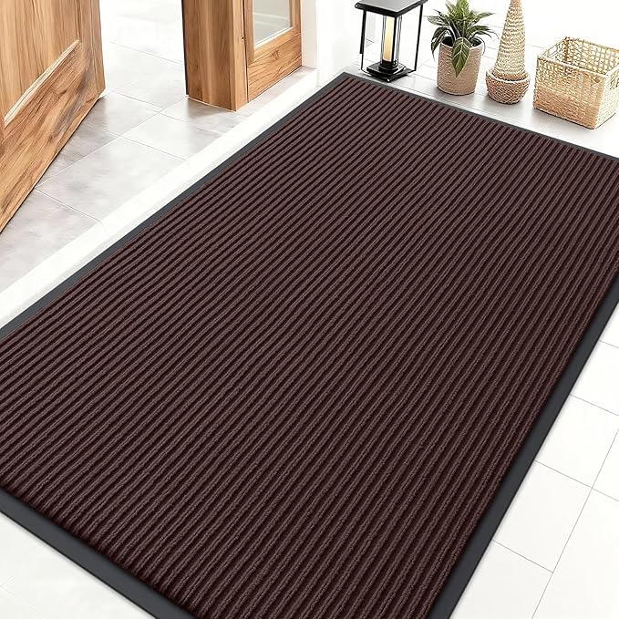OLANLY Front Door Mat Indoor Outdoor Entrance, Waterproof Heavy Duty Doormat, Fade Resistant, Low Profile, Easy Clean Patio Porch Welcome Floor Mats for Entry, 47x32, Brown
