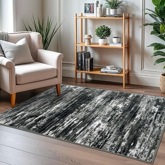 KOZYFLY Modern Abstract 3x5 Large Entryway Rug Non-Slip Washable Area Rug, Black Grey Throw Rugs Indoor Mat for High-Traffic Door Entrance, Kitchen, Laundry, Nursery, Bedroom, Living Room