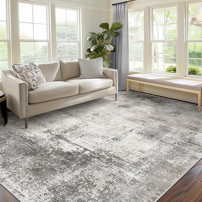 BEIMO Area Rugs 8x10 Machine Washable Rug for Bedroom Living Room Dining Room, Large Modern Abstract Soft Rugs, Indoor Low Pile Carpet with Non Slip Rubber Backing, Abstract Gray