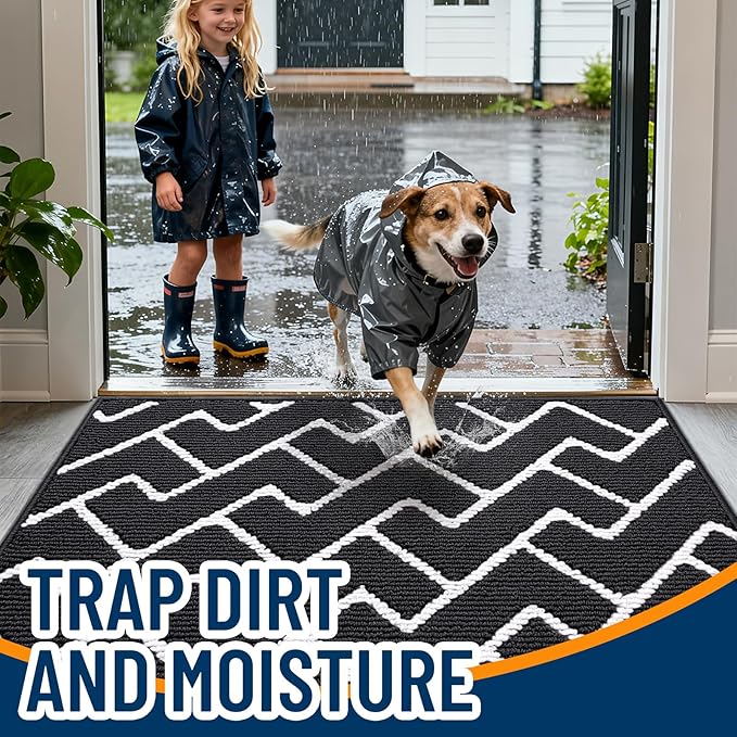 OLANLY Front Door Mat, Non-Slip Rubber Backing, Dirt Resistant and Absorbent, Washable, Easy to Clean Low-Profile Indoor Doormat for Back Door, Entryway, Inside Entrance, 36x24, Deep Black