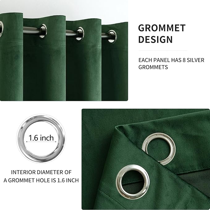 MIULEE Christmas Velvet Curtains Emerald Green Elegant Grommet Curtains Thermal Insulated Soundproof Room Darkening Curtains/Drapes for Classical Living Room Bedroom Decor 52 x 72 Inch Set of 2