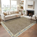GarveeHome 4x6 Area Rugs for Bedroom Living Room Machine Washable Rugs Floral Bordered Small Carpet Non-Slip Stain Resistant Accent Carpet for Dining Room Table Apartment Office, Dark Camel