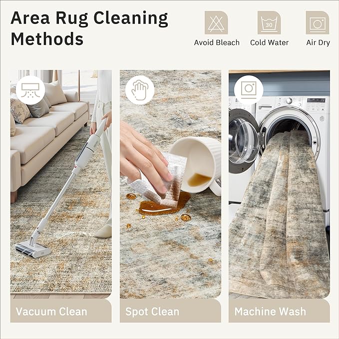 Abstract Rug 8x10 Large Living Room Rugs Neutral Modern Washable Area Rugs for Bedroom Dining Room Non-Slip Stain Resistant Foldable Thin Rug Brown Grey