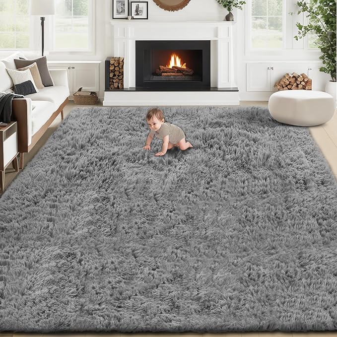 6x9 Area Rug for Living Room: Fluffy Shag Soft Washable Rugs Large Fuzzy Plush Indoor Carpet for Bedroom Nursery Playroom Kids Girls Boys Room (Dark Grey, 6'x9')