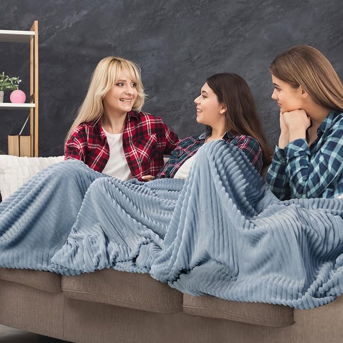 Buryeah 6 Pcs Flannel Throw Blanket Bulk 50 x 60 in Sleepover Blanket Outdoor Wedding Throw Lightweight, Oeko-tex Standard 100 Certified for Sofa Homeless Gifts (Dusty Blue)