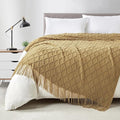 BOURINA Mustard Throw Blanket 50 x70 Inches Jacquard Argyle Throw Textured Solid Soft Throws and Blankets for Sofa or Bed Knitted Decorative Blanket