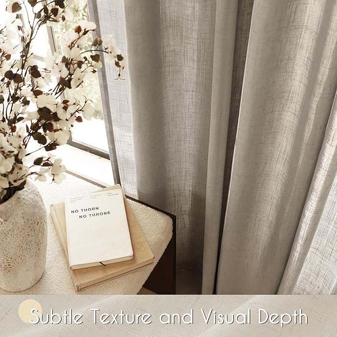 Taupe Linen Curtains 120 inches Long for Living Room Back Tab Rustic Farmhouse Semi Sheer Light Filtering Window Curtain Dining Room Soft Thick Flax Linen Textured Drapes Burlywood Birch Dark Brown