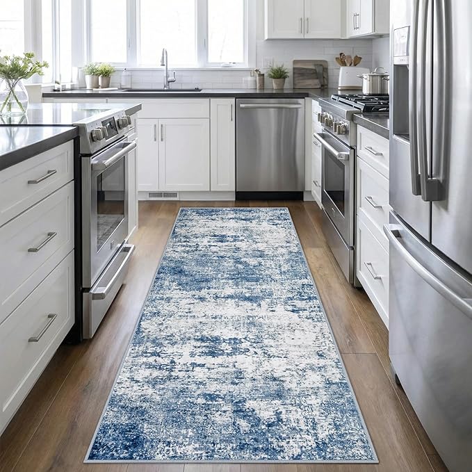 2.6'x8' Runner Rug Washable Rug;Modern Abstract Soft Thin Runner Rug Blue