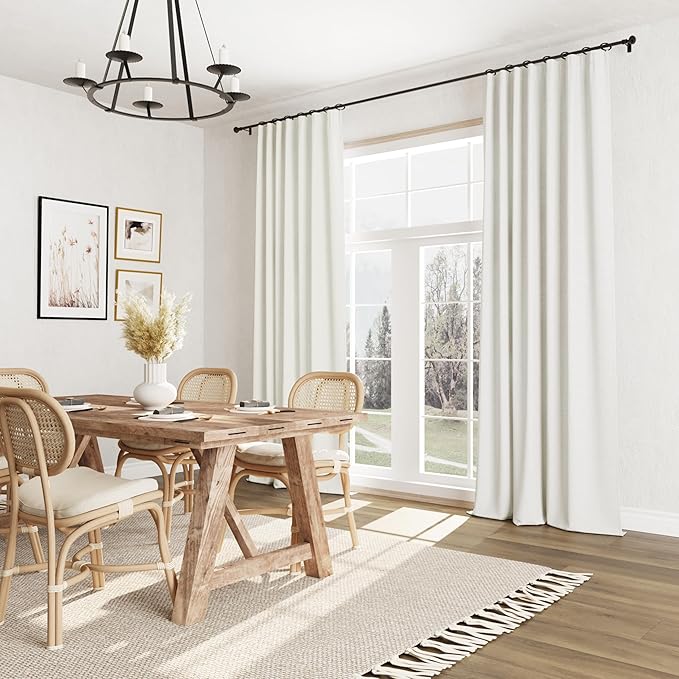 Guken 100% Blackout Linen Curtains 42 Inch Wide by 96 Inch 2 Panels Set for Living Room Bedroom Back Tab Thermal Insulated Black Out Linen Drapes Room Darkening Window Curtains, Ivory