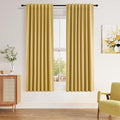 Guken 100% Blackout Curtains 63 Inch Length 2 Panels Set for Living Room Bedroom Back Tab Thermal Insulated Black Out Linen Drapes Room Darkening Window Curtains 63 Inches Long,Gold