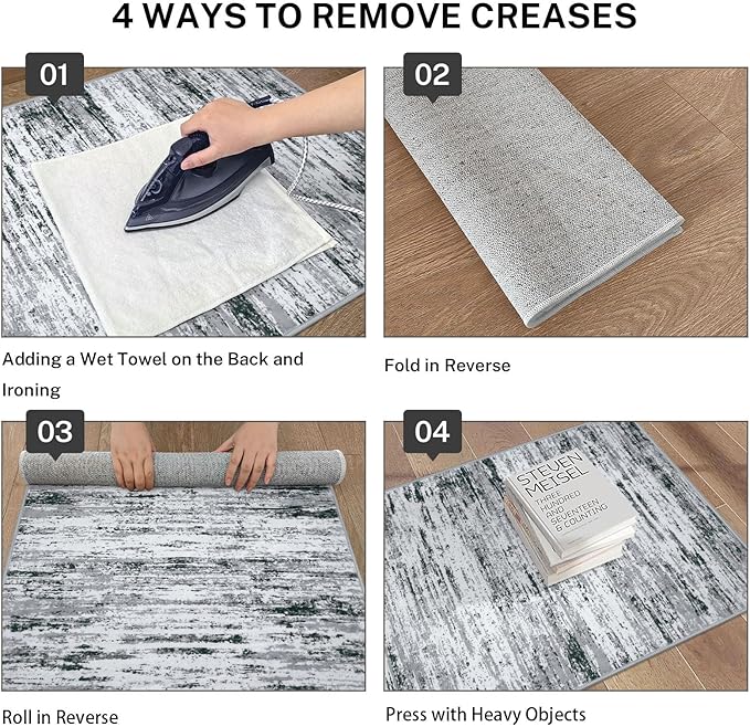 Lansny Modern Abstract Hallway Runner Rug, Black Grey White White Washable Kitchen Runner Non-Slip Soft 2x8 Runner Rug Thin Print Faux Wool Carpet for Entryway Bedroom Laundry Room Indoor Home Decor